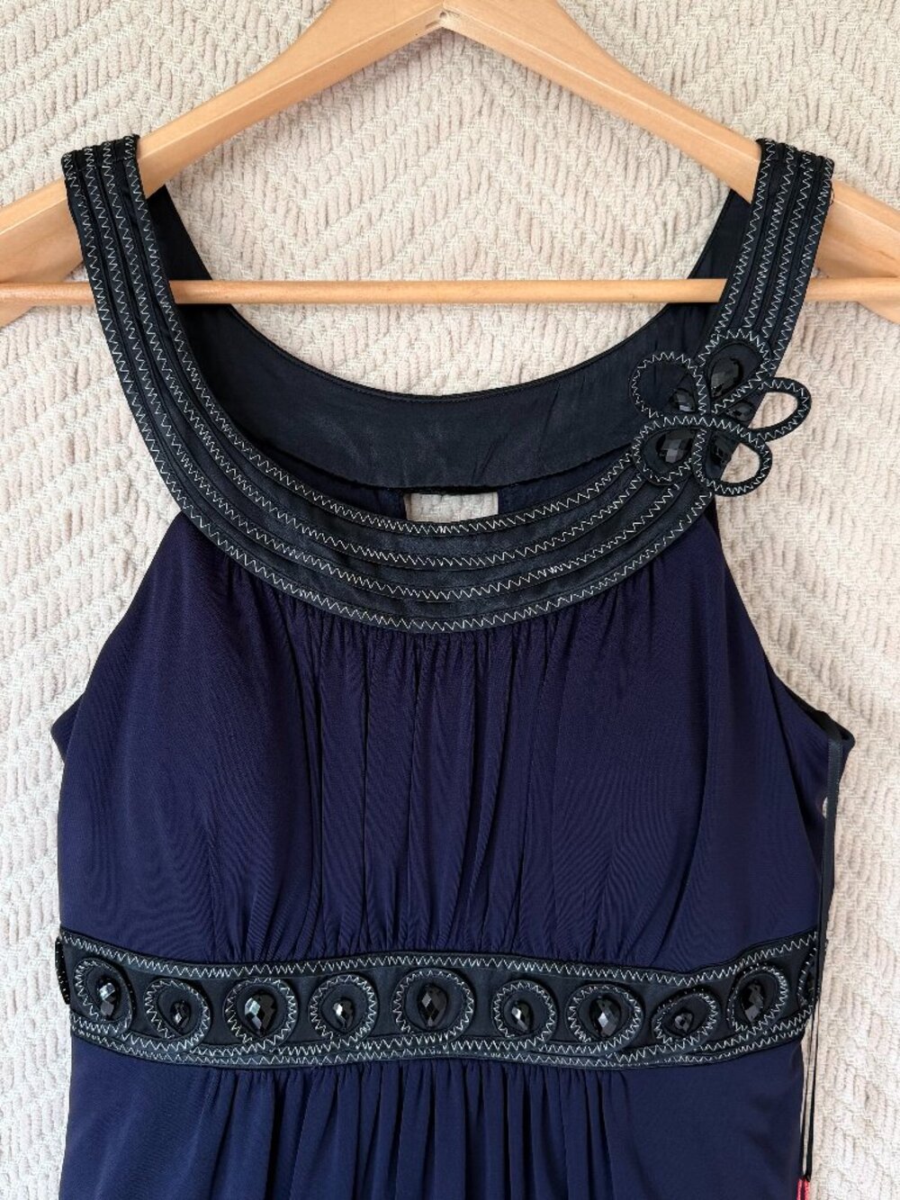 NWT Decoy 1.8 Navy Embellished Cocktail Dress with Satin Sash Size M